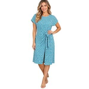 Talbots XLP XL PETITE blue white windowpane sd  ruched career summer dress NWOT